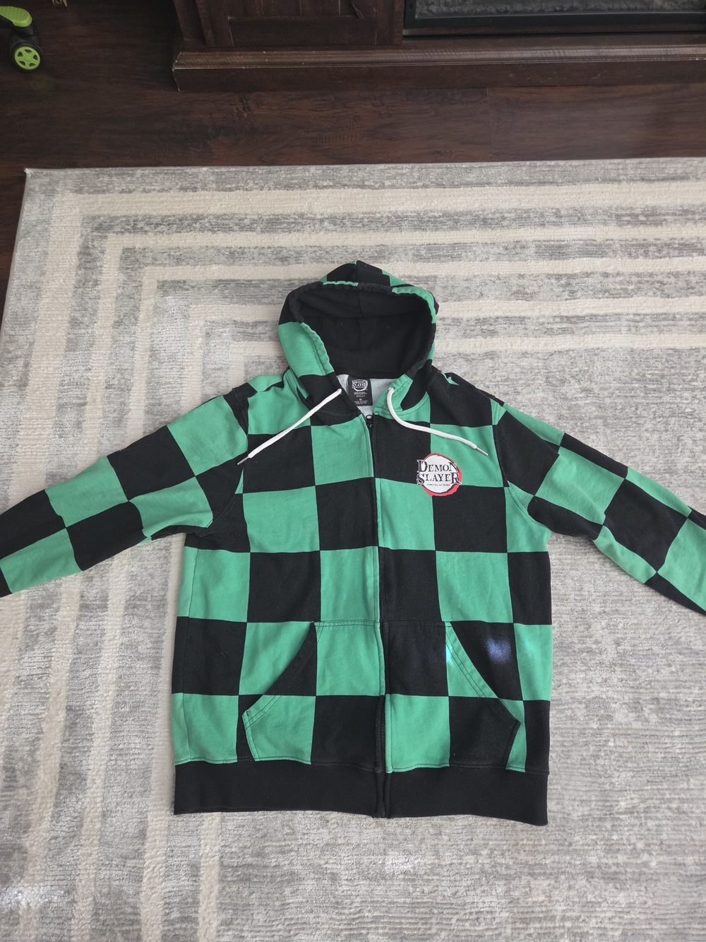 Y2K Demon Slayer Anime Checked Zip Up Hoodie